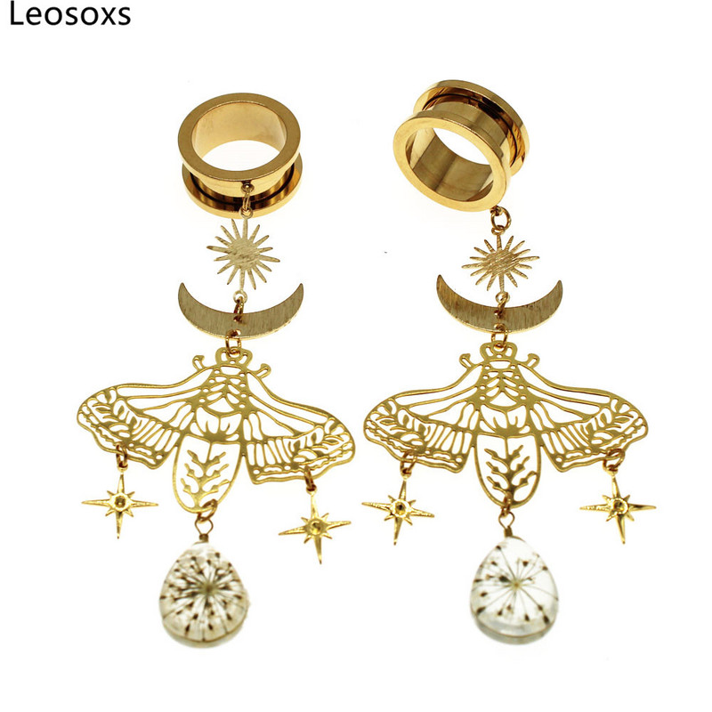 Leosoxs 1 pereche dopuri pentru urechi din oțel inoxidabil, tuneluri, cercei suspendați, expansori pentru urechi, 6-25 mm, bijuterii pentru piercing pentru corp Nou