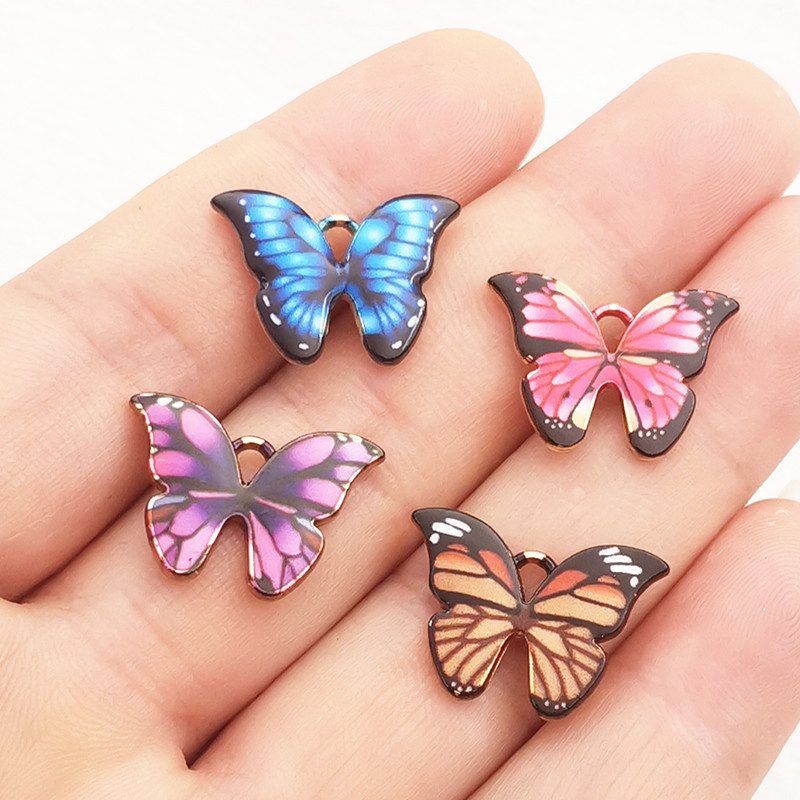 10 bucăți 22x15mm fluturi colorați brelocuri pandantiv email email mici brelocuri colier brățară bricolaj bijuterii accesorii