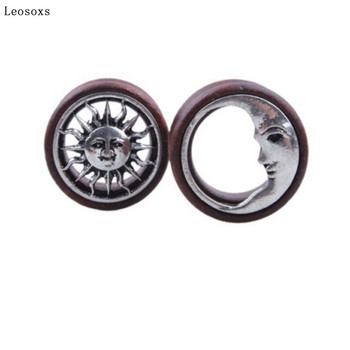 Leosoxs 2τμχ Εξωτερικού Εμπορίου Hot-selling Wood Ear Expander, New Product Sun and Moon Alloy Wood, Exquisite Piercing Jewelry 8-20mm