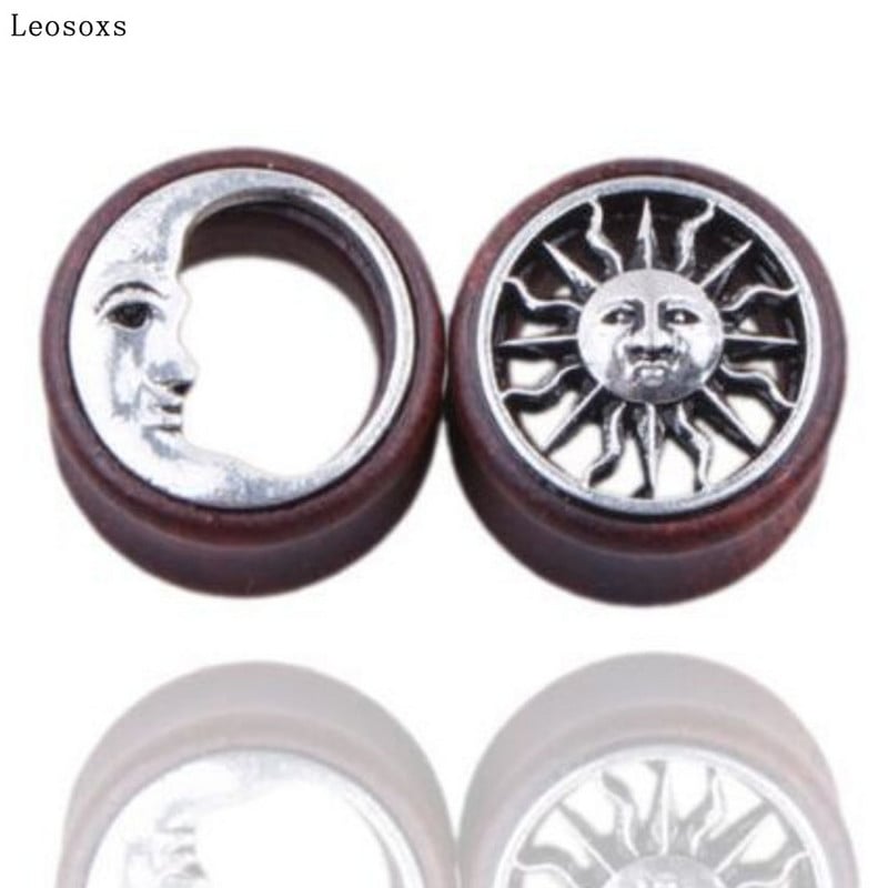 Leosoxs 2db Külkereskedelmi Melegen eladó fa fültágító, Új termék Nap és Hold ötvözet fa, Exquisite Piercing Ékszer 8-20mm