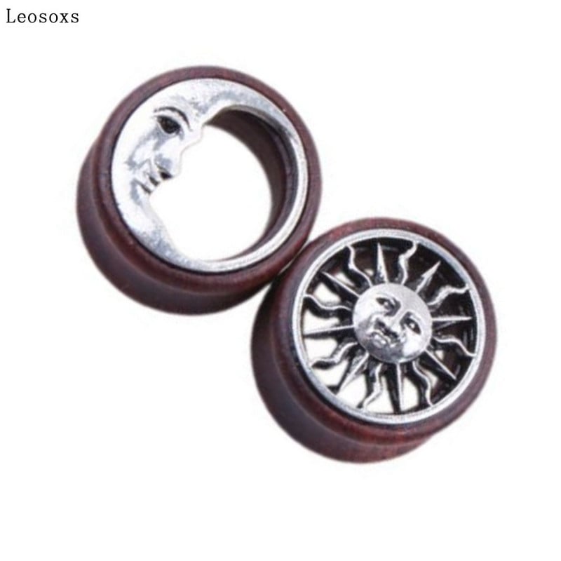 Leosoxs 2db Külkereskedelmi Melegen eladó fa fültágító, Új termék Nap és Hold ötvözet fa, Exquisite Piercing Ékszer 8-20mm