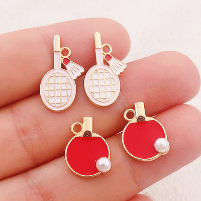 14 bucăți de rachete emailate cu minge de ping-pong pentru tenis de masă, brelocuri pentru rachete de badminton, potrivite pentru realizarea de bijuterii, descoperiri de bijuterii DIY