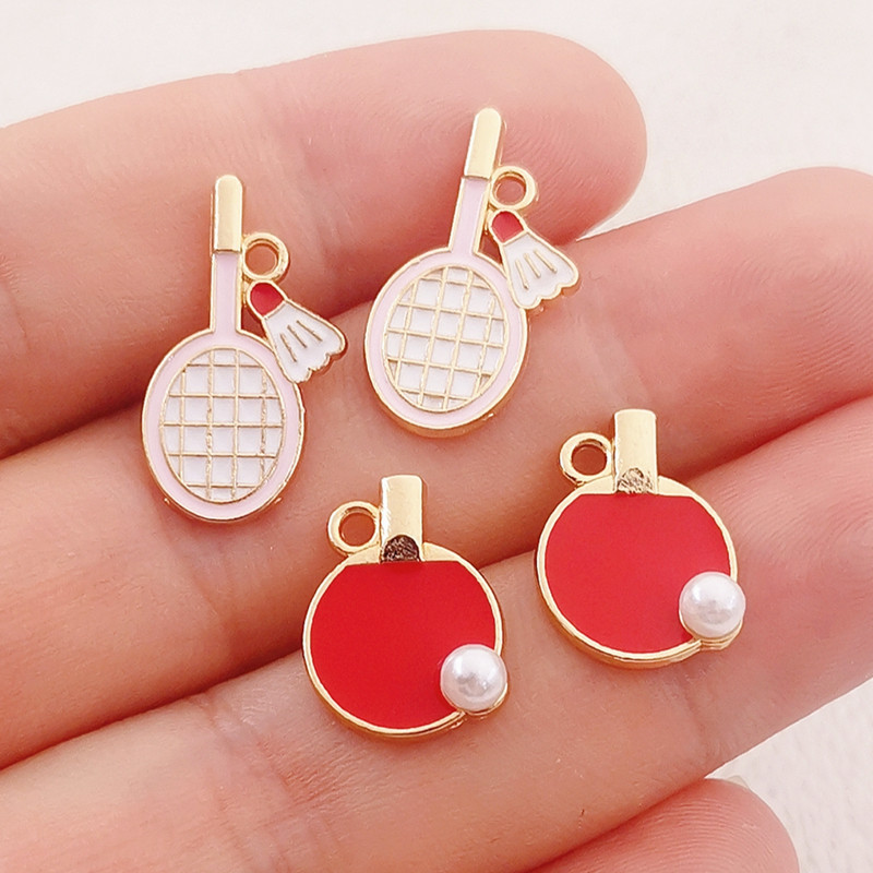 14 bucăți de rachete emailate cu minge de ping-pong pentru tenis de masă, brelocuri pentru rachete de badminton, potrivite pentru realizarea de bijuterii, descoperiri de bijuterii DIY