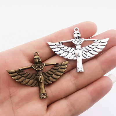 JINDINSP 5db 42x56mm, angel cham, antik ezüst bronz bevonatú egyiptomi Isis istennő bájak, barkácskellékek, ékszer kiegészítők