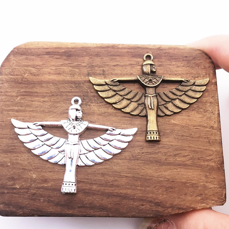 JINDINSP 5 buc 42x56mm, înger șam, argint antic placat cu bronz bronz zeiță egipteană farmece Isis, consumabile DIY, accesorii de bijuterii