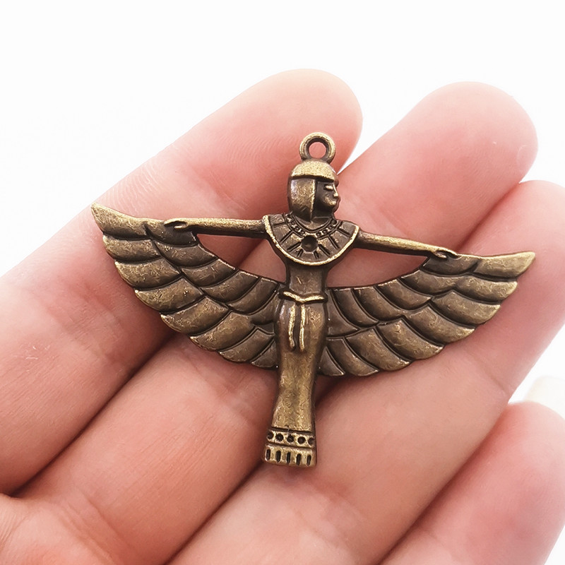 JINDINSP 5 buc 42x56mm, înger șam, argint antic placat cu bronz bronz zeiță egipteană farmece Isis, consumabile DIY, accesorii de bijuterii