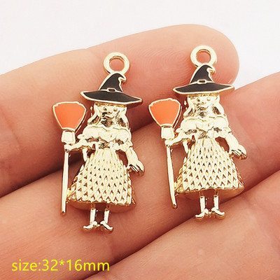 10 bucăți din aliaj de Halloween, dovleac, fantomă, mătură, lilieci, smalț, pandantiv pentru realizarea de bijuterii, brățară, colier, descoperiri