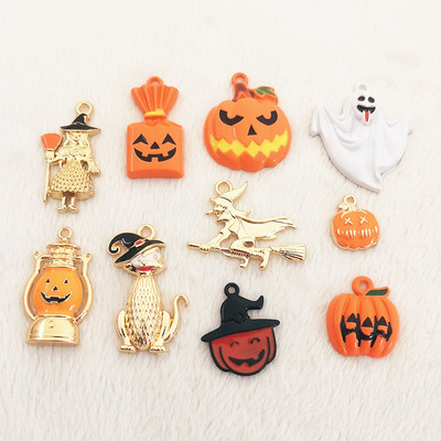 10 bucăți din aliaj de Halloween, dovleac, fantomă, mătură, lilieci, smalț, pandantiv pentru realizarea de bijuterii, brățară, colier, descoperiri