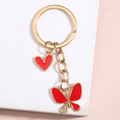 Breloc drăguț emailat, inimă de fluture, breloc cu animale zburătoare, lanțuri chei, cadouri de suvenir pentru femei, fete, bijuterii lucrate manual