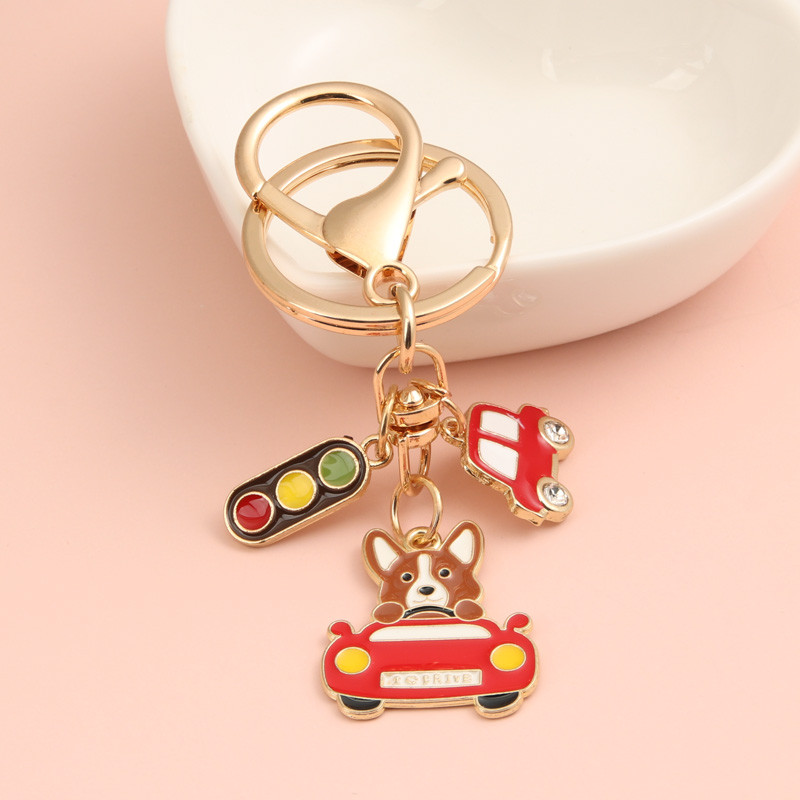 Breloc drăguț emailat Semafoare mașină, câine, breloc cheie, lanțuri chei cu animale, cadouri suvenir pentru femei, bărbați, bijuterii lucrate manual