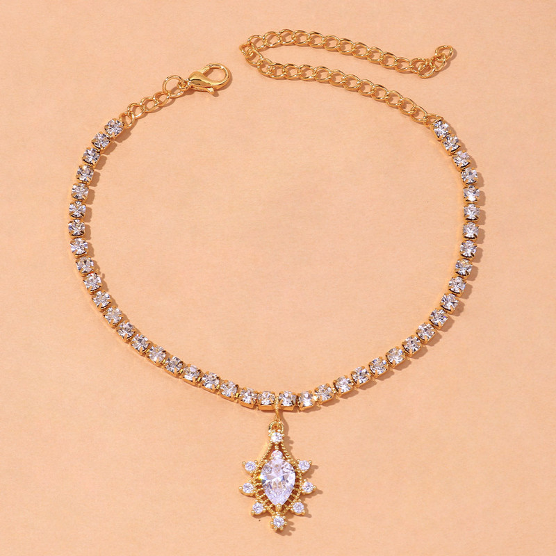 Stonefans Fashion pandantiv cristal picătură de apă gleznă pentru femei plajă stras tenis picior lanț gleznă brățară bijuterii cu ridicata