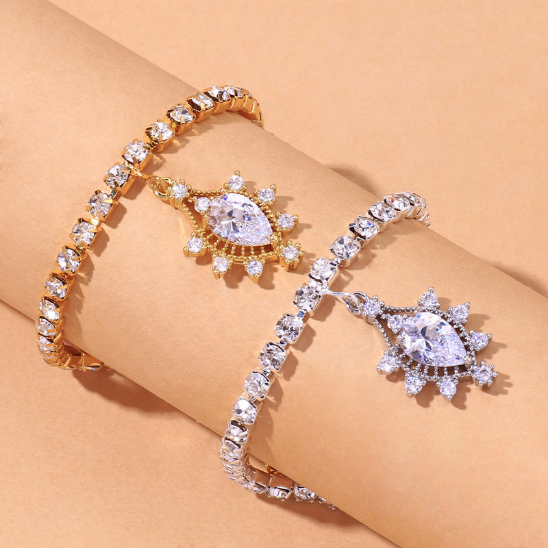 Stonefans Fashion pandantiv cristal picătură de apă gleznă pentru femei plajă stras tenis picior lanț gleznă brățară bijuterii cu ridicata