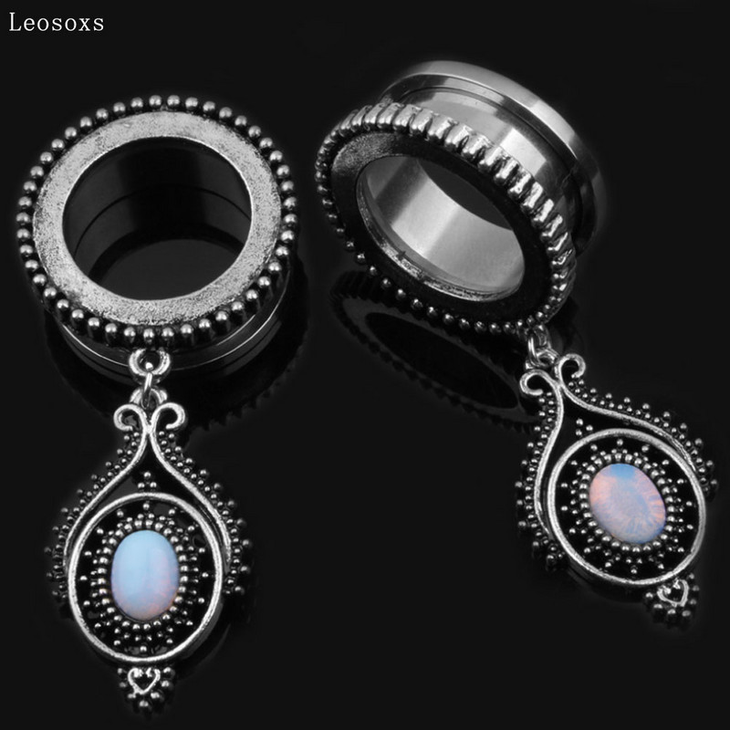 Leosoxs 2 buc. Vânzare directă din fabrică Creative Retro 3D Opal Pandantiv ureche Pinna Scripete din oțel inoxidabil Bijuterii piercing pentru ureche