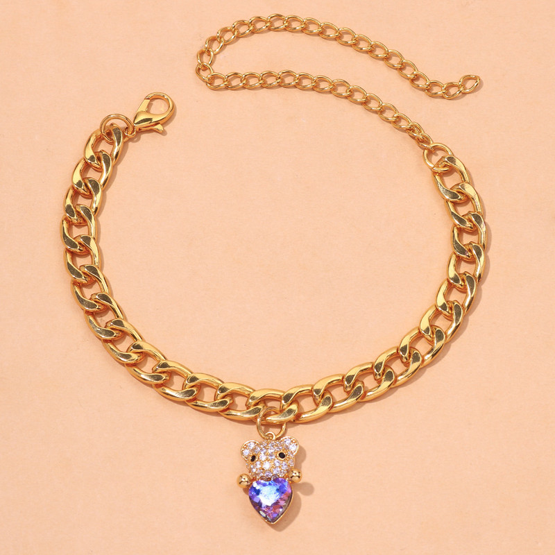 Stonefans New Fashion ursuleț de pluș gleznă din oțel inoxidabil pentru femei inimă de Crăciun cu lanț cubanez gleznă brățară la mână bijuterii