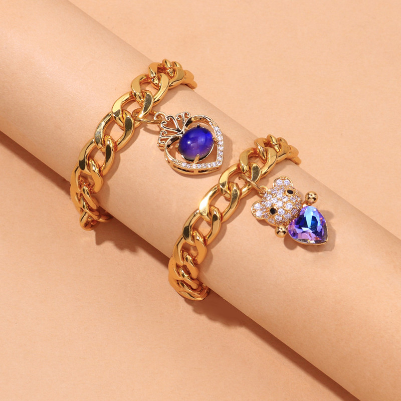 Stonefans New Fashion ursuleț de pluș gleznă din oțel inoxidabil pentru femei inimă de Crăciun cu lanț cubanez gleznă brățară la mână bijuterii