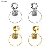 Leosoxs 2 bucăți, retro european și american, cap de leu exagerat, urechi mari circulare și bijuterii piercing rafinate