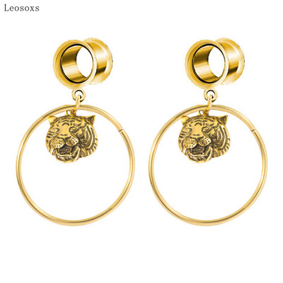 Leosoxs 2 bucăți, retro european și american, cap de leu exagerat, urechi mari circulare și bijuterii piercing rafinate