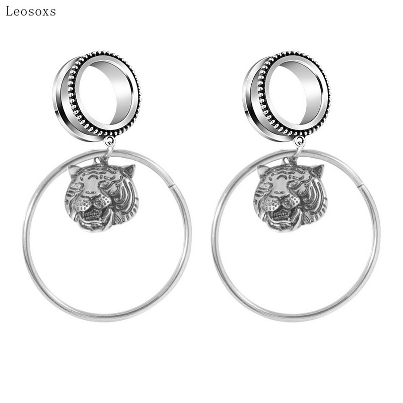 Leosoxs 2 bucăți, retro european și american, cap de leu exagerat, urechi mari circulare și bijuterii piercing rafinate