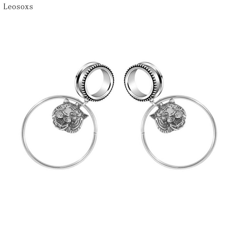 Leosoxs 2 bucăți, retro european și american, cap de leu exagerat, urechi mari circulare și bijuterii piercing rafinate