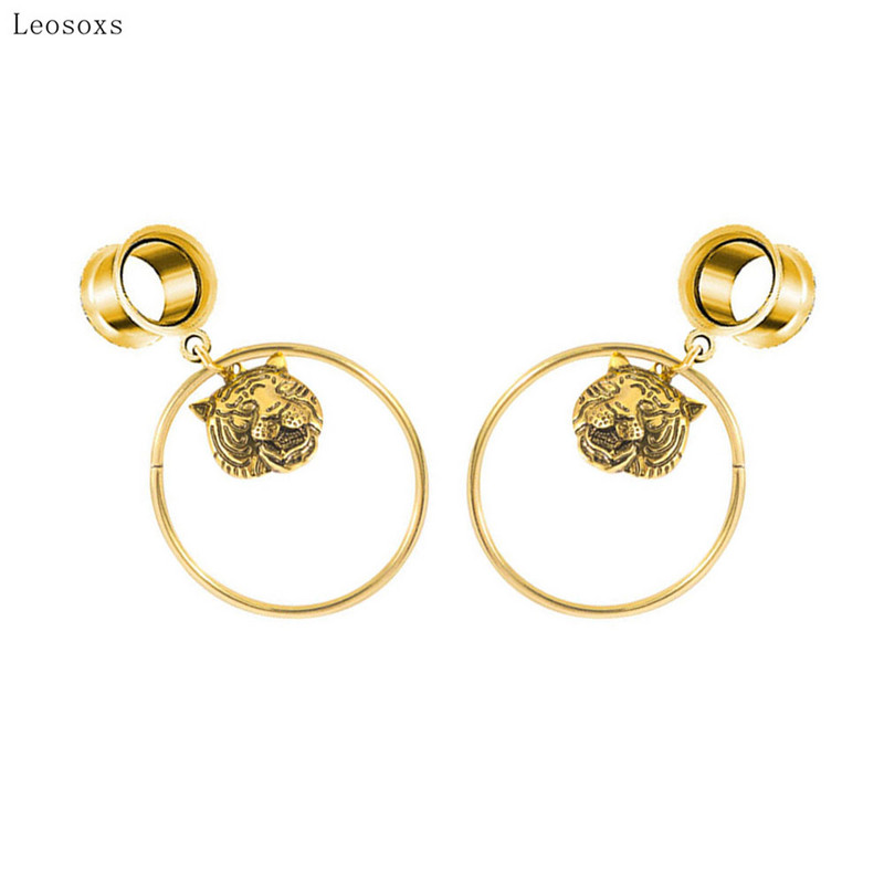 Leosoxs 2 bucăți, retro european și american, cap de leu exagerat, urechi mari circulare și bijuterii piercing rafinate