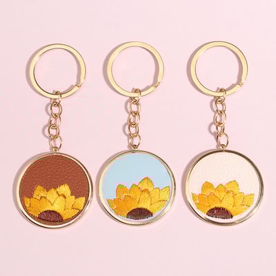 Breloc nou din piele broderie floarea soarelui breloc stil etnic breloc pentru femei fete accesoriu geantă bijuterii bricolaj cadouri