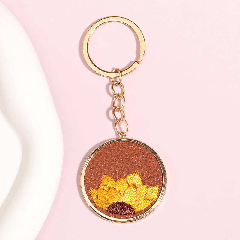 Breloc nou din piele broderie floarea soarelui breloc stil etnic breloc pentru femei fete accesoriu geantă bijuterii bricolaj cadouri