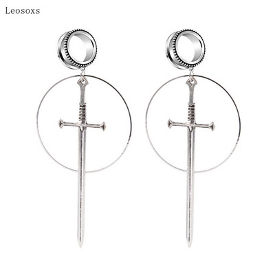 Leosoxs 2db robbanékony új termék rozsdamentes acél kard hold fültágító testpiercing ékszer