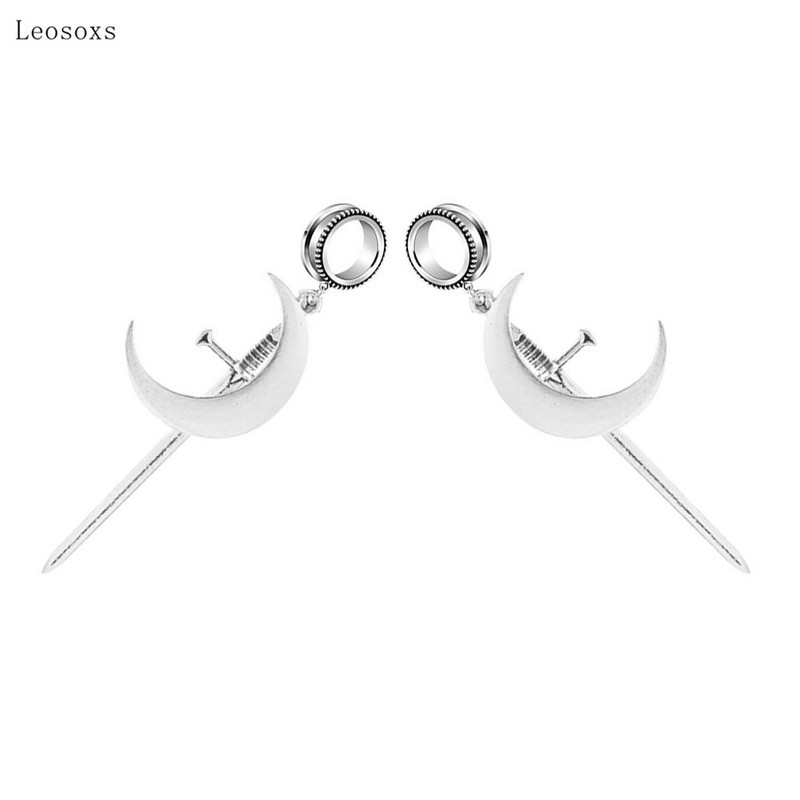Leosoxs 2db robbanékony új termék rozsdamentes acél kard hold fültágító testpiercing ékszer