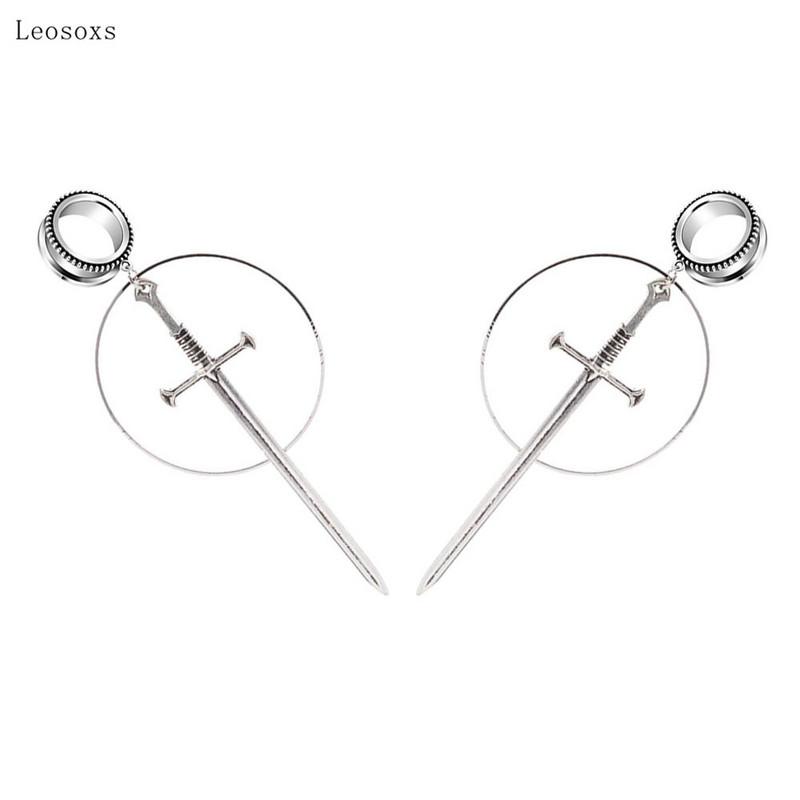 Leosoxs 2db robbanékony új termék rozsdamentes acél kard hold fültágító testpiercing ékszer