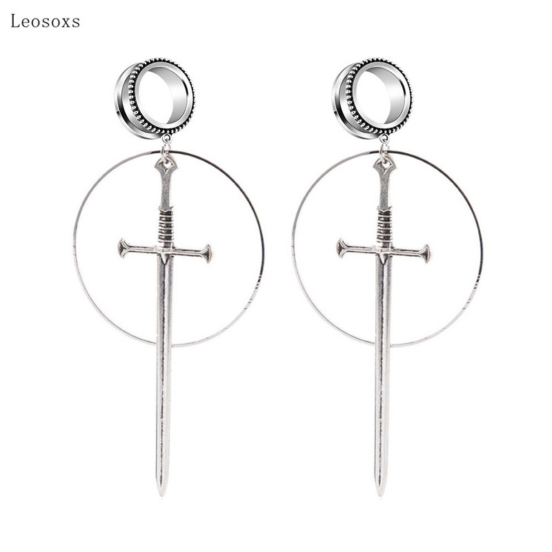 Leosoxs 2db robbanékony új termék rozsdamentes acél kard hold fültágító testpiercing ékszer