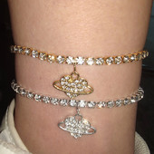 Stonefans Ins Fashion Planet Heart Charm gleznele pentru femei Lanț cu strass gleznă brățară picior pandantiv picior lanț bijuterii