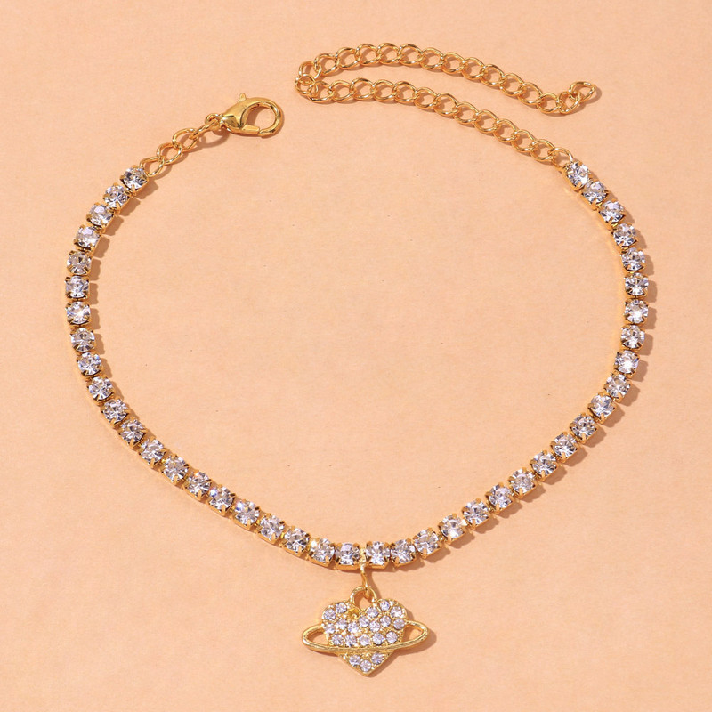 Stonefans Ins Fashion Planet Heart Charm gleznele pentru femei Lanț cu strass gleznă brățară picior pandantiv picior lanț bijuterii