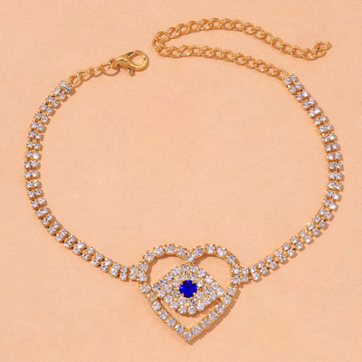 Stonefans Boho Blue Evil Eye Heart Brațară de gleznă Comerț cu ridicata pentru femei Tenis Strass gleznă Brățară Lanț Bijuterii desculțe