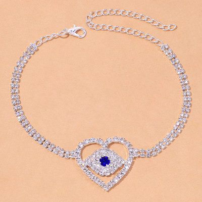 Stonefans Boho Blue Evil Eye Heart Brațară de gleznă Comerț cu ridicata pentru femei Tenis Strass gleznă Brățară Lanț Bijuterii desculțe