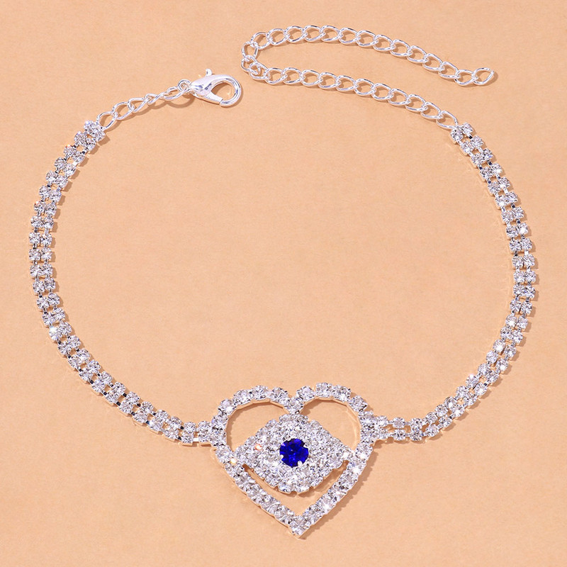 Stonefans Boho Blue Evil Eye Heart Brațară de gleznă Comerț cu ridicata pentru femei Tenis Strass gleznă Brățară Lanț Bijuterii desculțe