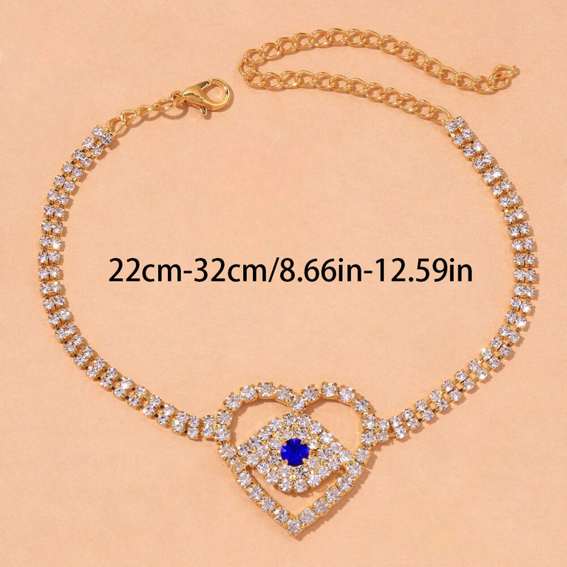 Stonefans Boho Blue Evil Eye Heart Brațară de gleznă Comerț cu ridicata pentru femei Tenis Strass gleznă Brățară Lanț Bijuterii desculțe
