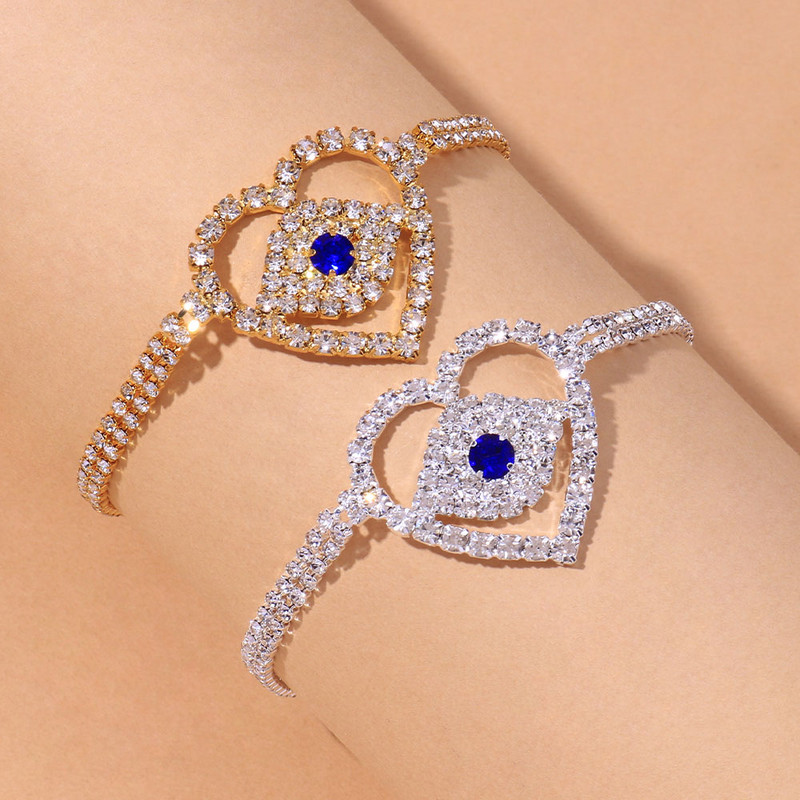 Stonefans Boho Blue Evil Eye Heart Brațară de gleznă Comerț cu ridicata pentru femei Tenis Strass gleznă Brățară Lanț Bijuterii desculțe
