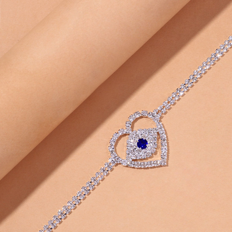 Stonefans Boho Blue Evil Eye Heart Brațară de gleznă Comerț cu ridicata pentru femei Tenis Strass gleznă Brățară Lanț Bijuterii desculțe