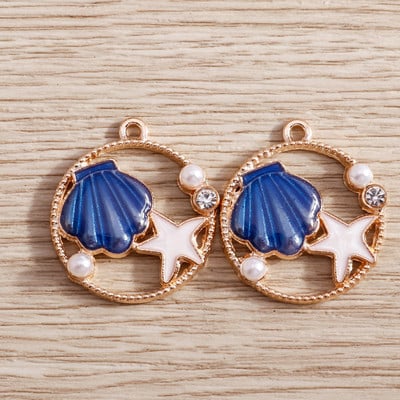 10 bucăți/lot brelocuri de viață marină email pentru fabricarea de bijuterii brelocuri din scoici de stele de mare pandantive pentru coliere drăguțe cercei accesoriu bricolaj