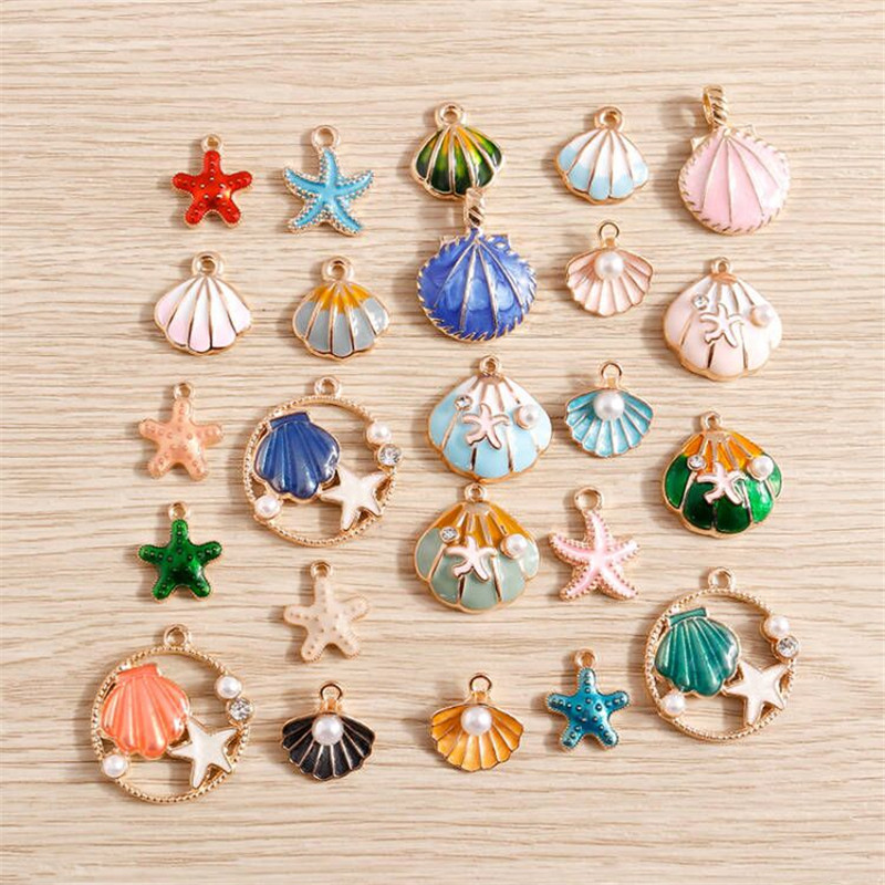 10 bucăți/lot brelocuri de viață marină email pentru fabricarea de bijuterii brelocuri din scoici de stele de mare pandantive pentru coliere drăguțe cercei accesoriu bricolaj