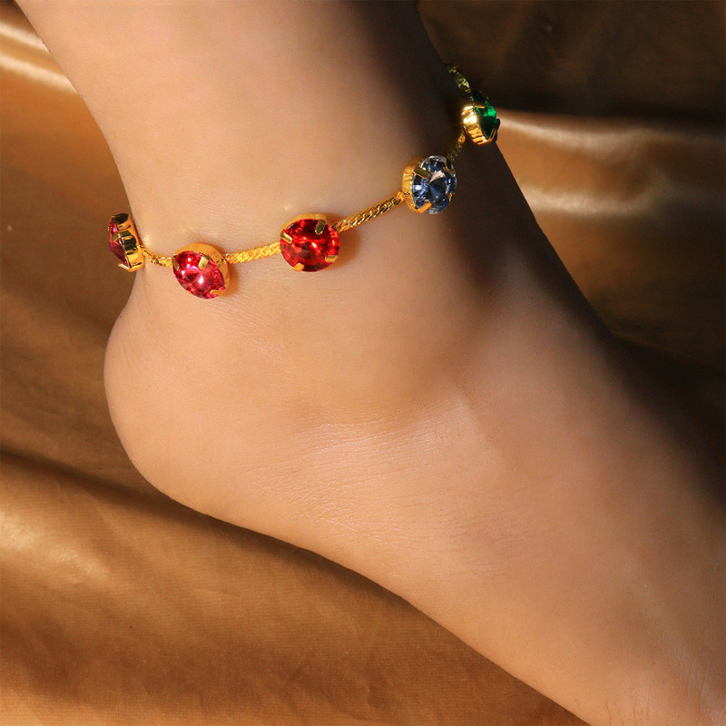 Stonefans Ins modna šarena kristalna narukvica za gležanj za žene Boho Nakit za plažu za stopala Rainbow Narukvica za gležanj Nakit za noge