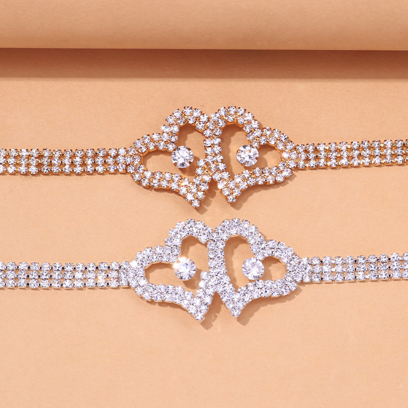 Stonefans de lux pentru femei cu stras dublu inimă gleznă cu ridicata, nou cristal, lanț de tenis, gleznă, brățări la mână, bijuterii, cadou