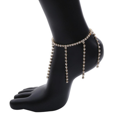 Stonefans Bijuterii simple pentru plajă, cu stras, ciucuri, gleznă, brățară pentru femei, vară, desculț, sandale croșetate, bijuterii cu lanț pentru picioare