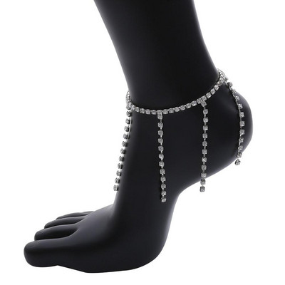 Stonefans Bijuterii simple pentru plajă, cu stras, ciucuri, gleznă, brățară pentru femei, vară, desculț, sandale croșetate, bijuterii cu lanț pentru picioare