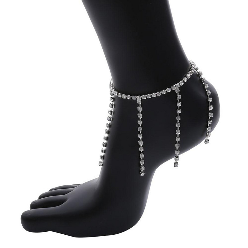 Stonefans Bijuterii simple pentru plajă, cu stras, ciucuri, gleznă, brățară pentru femei, vară, desculț, sandale croșetate, bijuterii cu lanț pentru picioare