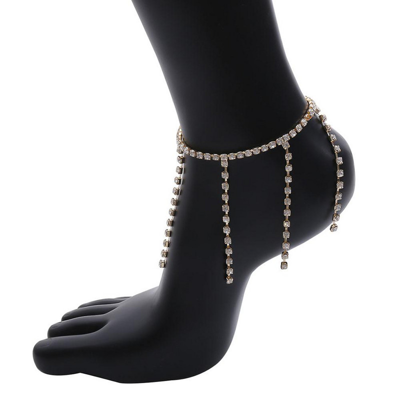 Stonefans Bijuterii simple pentru plajă, cu stras, ciucuri, gleznă, brățară pentru femei, vară, desculț, sandale croșetate, bijuterii cu lanț pentru picioare