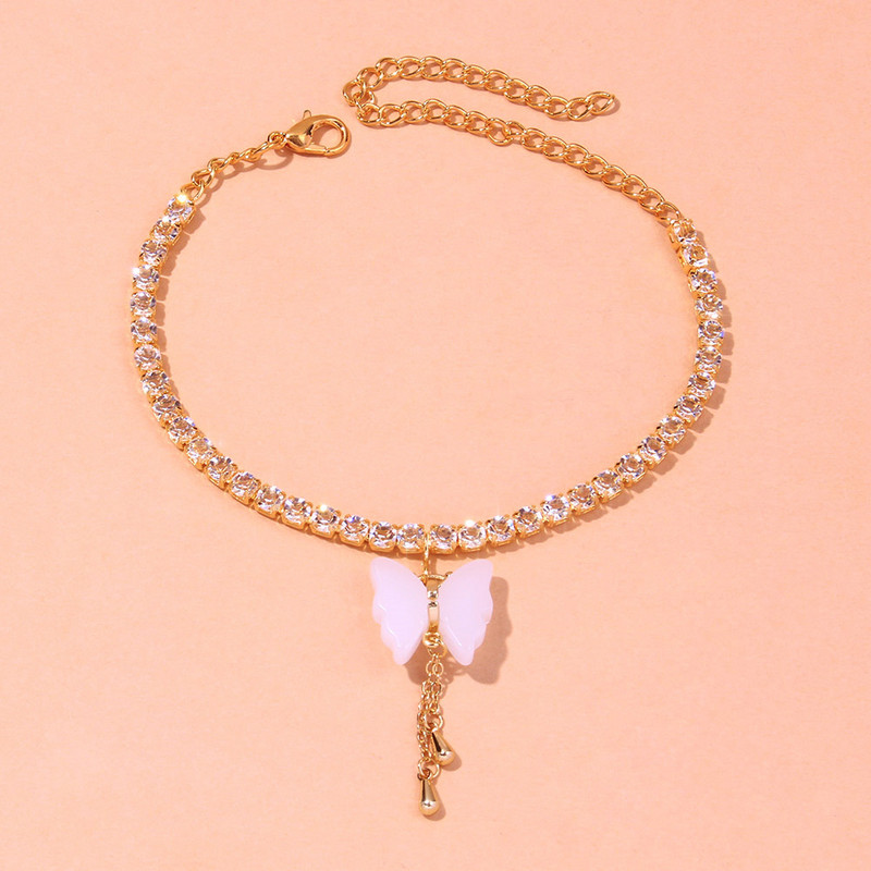 Stonefans INS Fashion Fluture Pandantiv gleznă Strass Tenis Lanț fluture ciucuri gleznă Lanț pentru picioare Bijuterii pentru picioare pentru femei