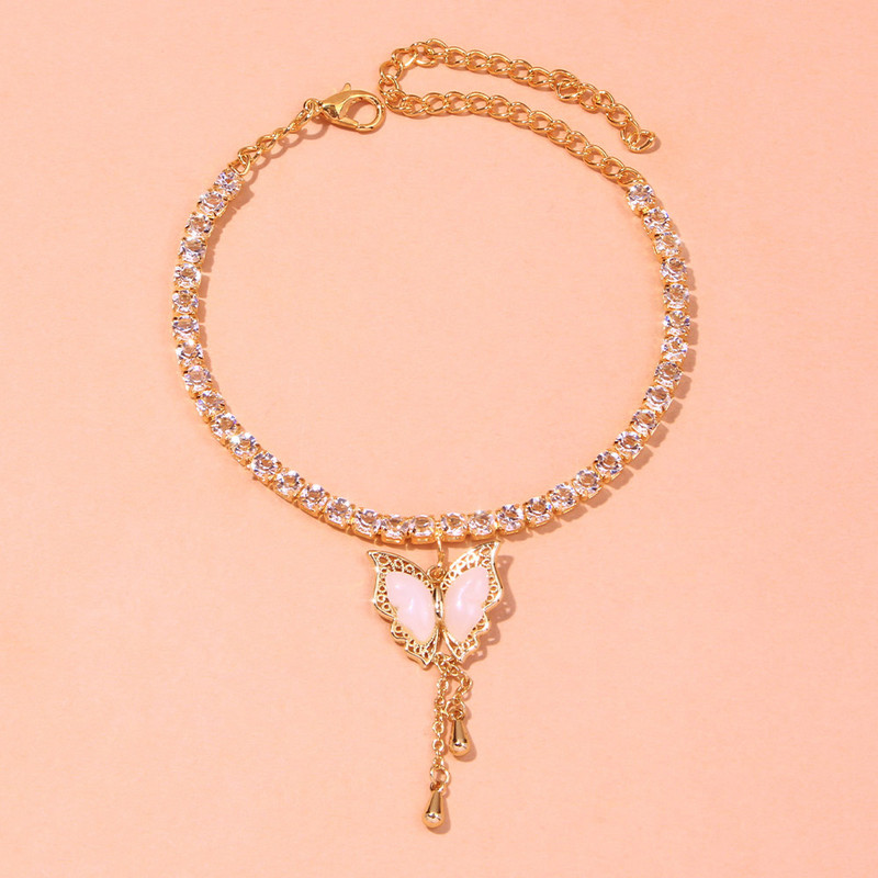 Stonefans INS Fashion Fluture Pandantiv gleznă Strass Tenis Lanț fluture ciucuri gleznă Lanț pentru picioare Bijuterii pentru picioare pentru femei