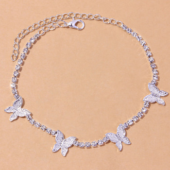 Stonefans Ins Fashion Butterfly Anklet Tennis Chain Гривна за жени Сладка пеперуда Rhinestone Anklet Beach Barefoot Chain