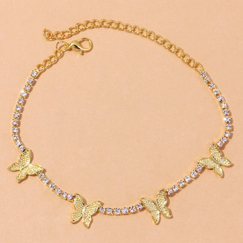 Stonefans Ins Fashion Butterfly Anklet Tennis Chain Гривна за жени Сладка пеперуда Rhinestone Anklet Beach Barefoot Chain